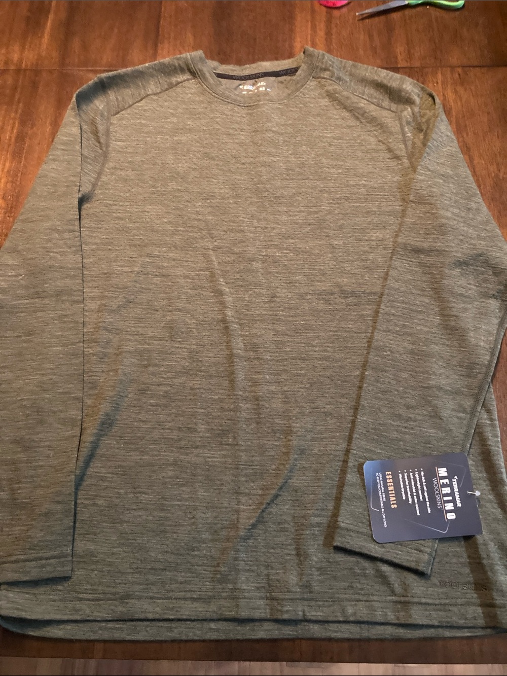 Terramar Merino Woolskins Long Sleeve Crew Neck Shirt - Green